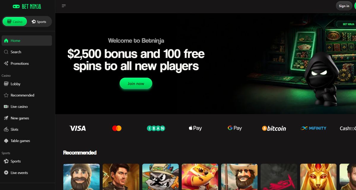 Screenshot of the Bet Ninja website